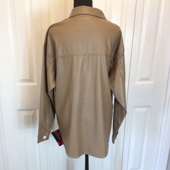 Excuse Womens Tan Faux Leather Lightweight Layering Button Up Jacket Top Large - Picture 7 of 9